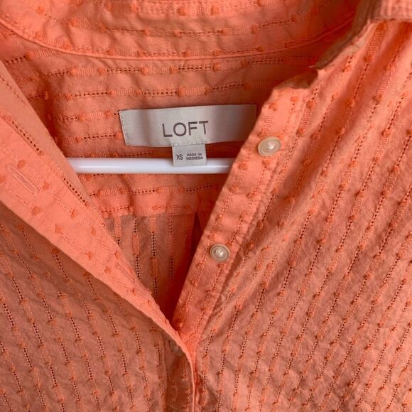 LOFT Orange Casual Button Front Top size XS - Picture 3 of 4